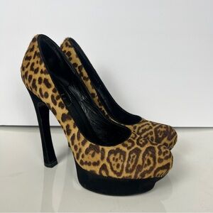 Yves Saint Laurent Pony Hair Animal Print Platform Pumps Womens 41 EU 9.5 US